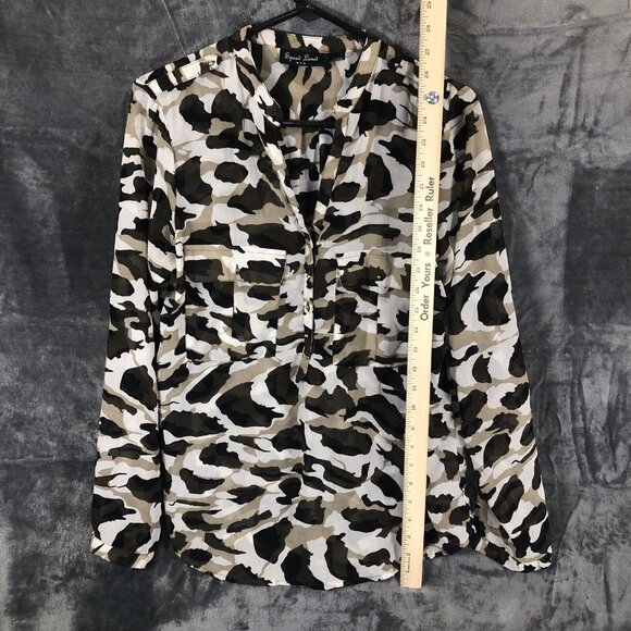 Speed Limit Black Brown Camouflage Blouse  Sliver Stud Buttons Size Large - Picture 2 of 9